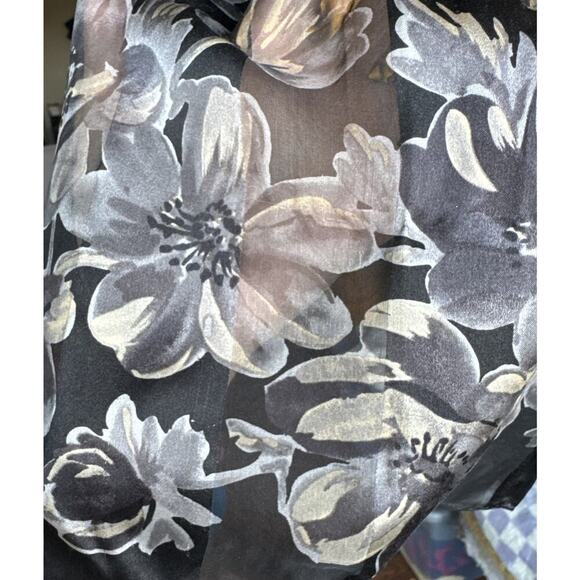 LAURA ASHLEY Rectangle Scarf Black Floral Silk Wide Sheer Stripes READ - Picture 9 of 12